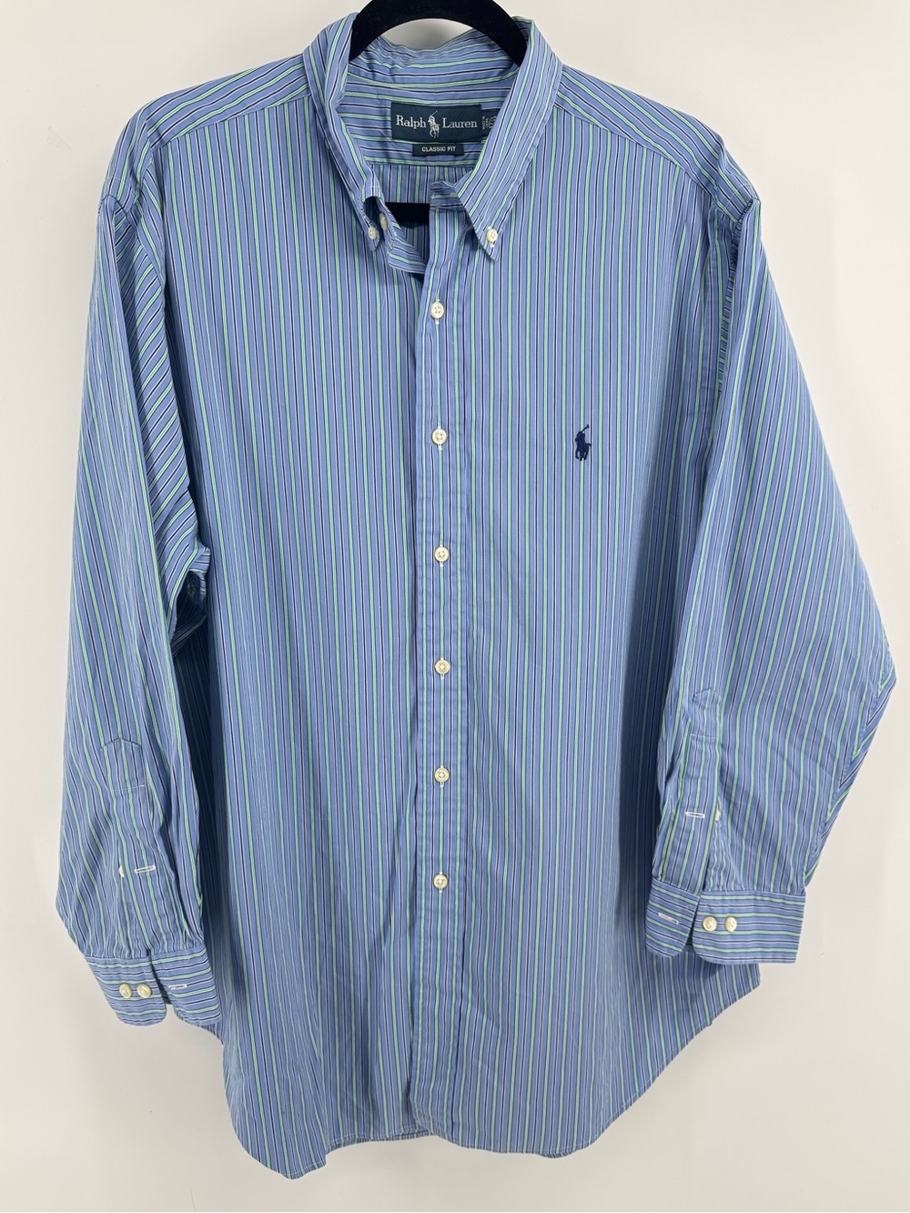 Ralph Lauren Blue Multi-Striped Button-Down Shirt Size 17.5 32/33